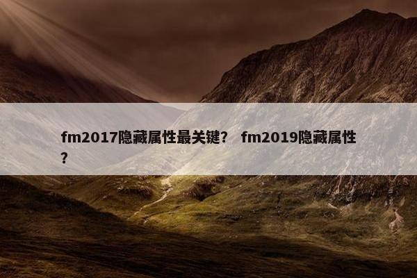 fm2017隐藏属性最关键？ fm2019隐藏属性？